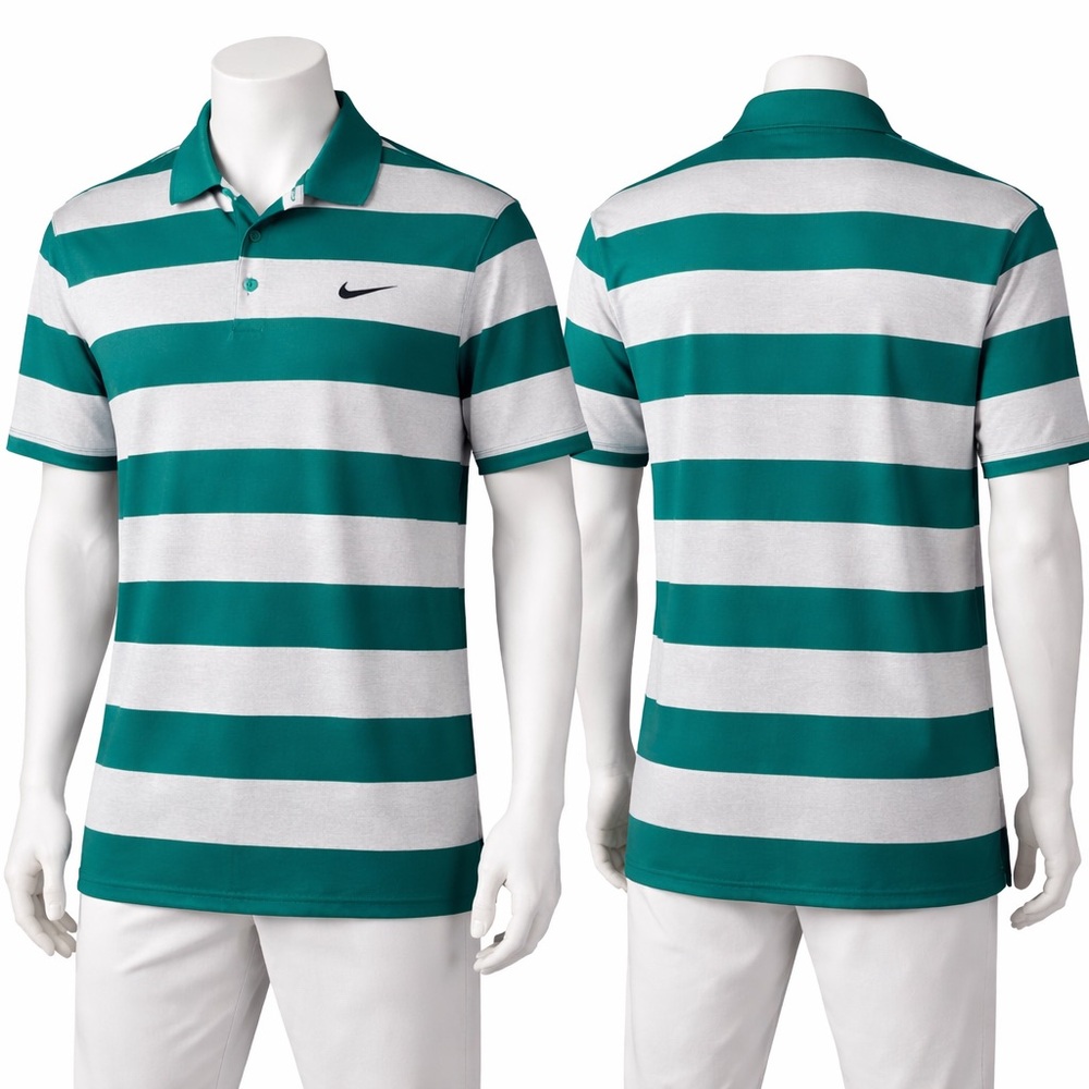 Nike Golf Dri-FIT Striped Polo Shirt Green Gray XL Athletic